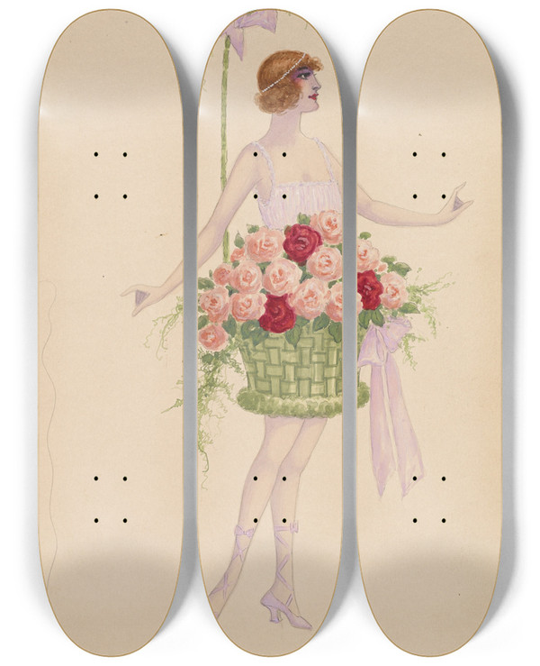 Triptych art skateboard deck of Will R Barnes 539Rose Basket by Will R Barnes (1939)