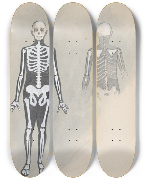 Triptych art skateboard deck of Will R Barnes Skeletons Front Back by Will R Barnes (1939)