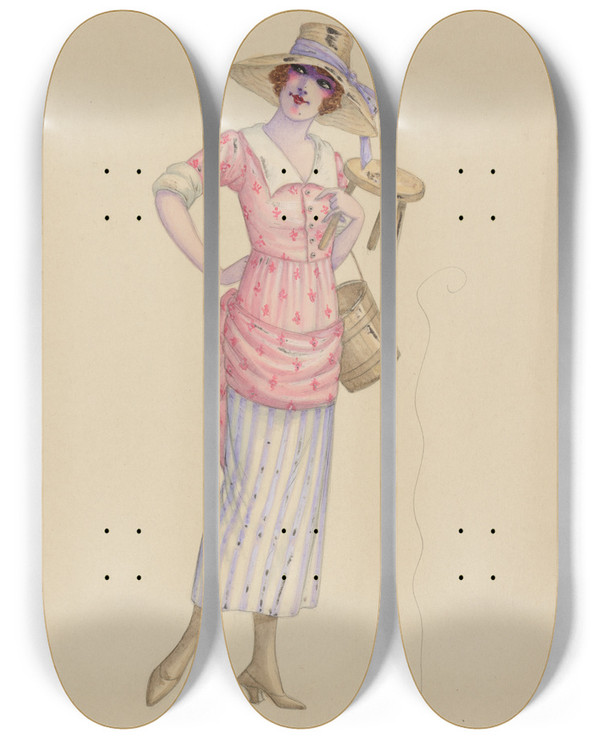 Triptych art skateboard deck of Will R Barnes Dairy Maids by Will R Barnes (1939)