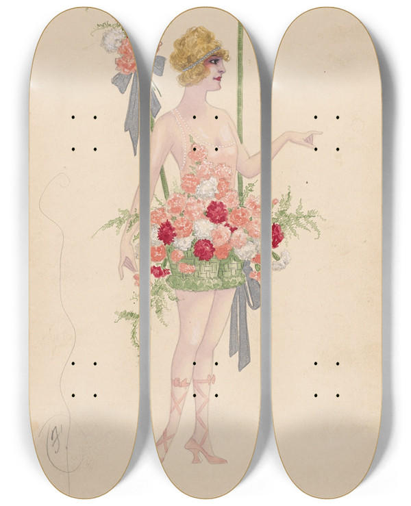 Triptych art skateboard deck of Will R Barnes 14Carnations by Will R Barnes (1939)