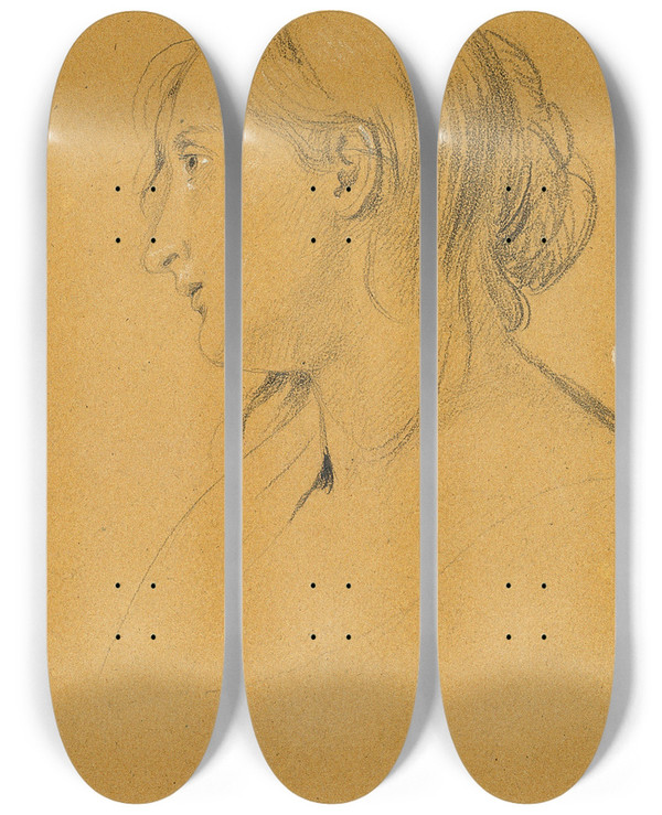 Triptych art skateboard deck of Johann Peter Krafft Studie Zu Ossian Und Malvina by Johann Peter Krafft (1780-1856)