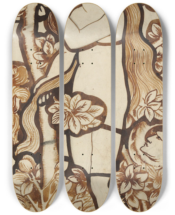 Triptych art skateboard deck of Sir Edward Coley Burnejones Eve by Sir Edward Coley Burne-Jones (1833-1898)