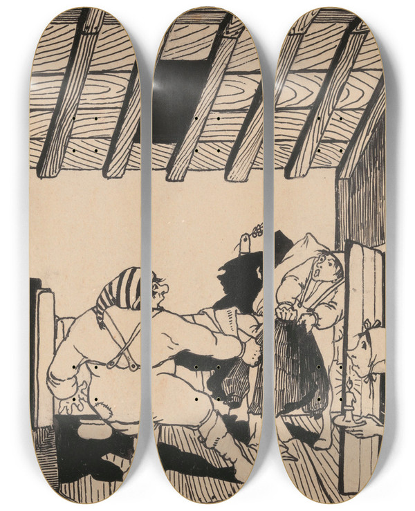 Triptych art skateboard deck of Karel Collens Book Illustration_3 by Karel Collens (1869-1901)