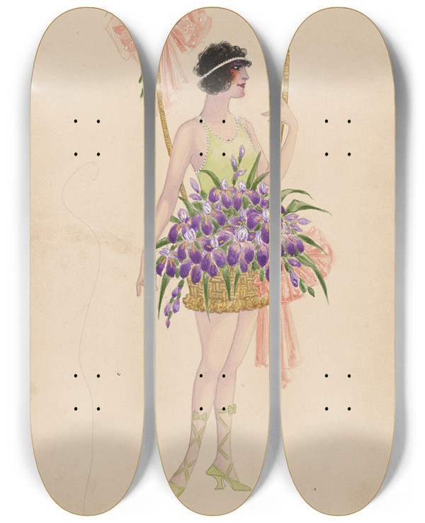 Triptych art skateboard deck of Will R Barnes 11Iris by Will R Barnes (1939)