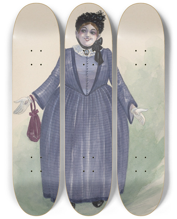 Triptych art skateboard deck of Will R Barnes The Widow by Will R Barnes (1939)