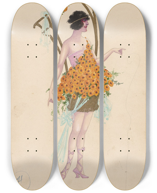 Triptych art skateboard deck of Will R Barnes 10Marigolds by Will R Barnes (1939)