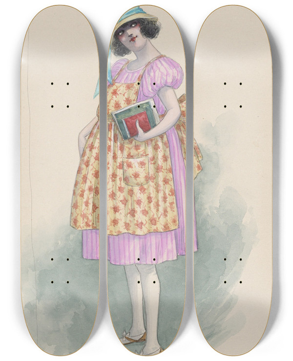 Triptych art skateboard deck of Will R Barnes School Kid6 by Will R Barnes (1939)