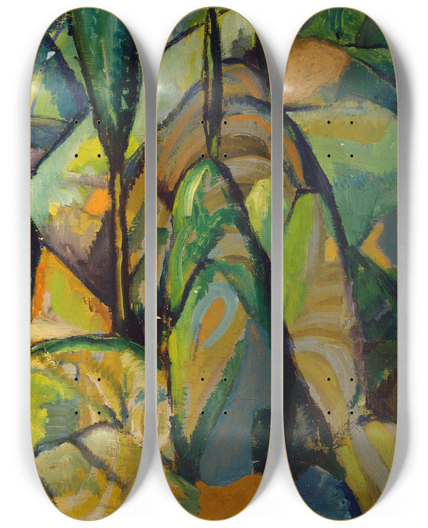 Triptych art skateboard deck of Charles H Walther Abstract Landscape by Charles H Walther (1879-1939)