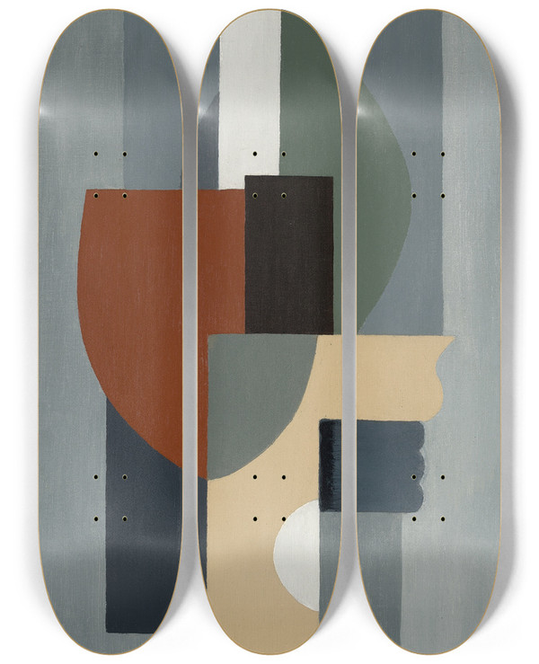 Triptych art skateboard deck of Ragnhild Keyser Composition Iii by Ragnhild Keyser (1889-1943)