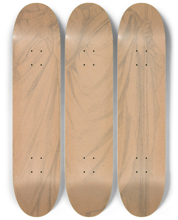 Triptych art skateboard deck of Hippolyte Flandrin Study For Jael And Deborah by Hippolyte Flandrin