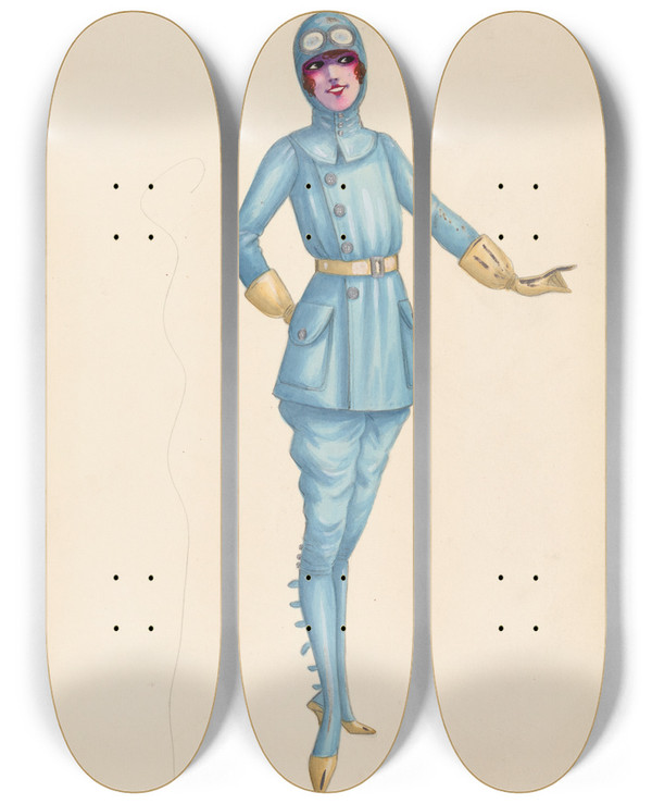 Triptych art skateboard deck of Will R Barnes Aviator 11 by Will R Barnes (1939)