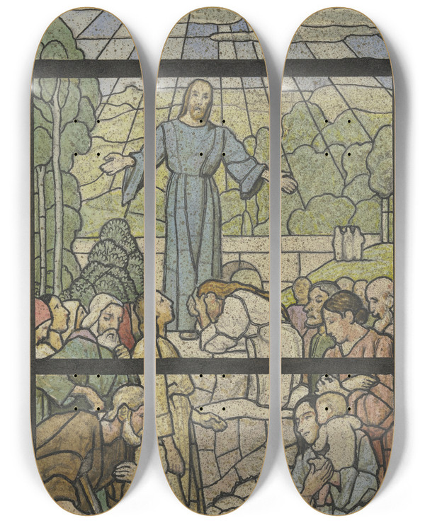 Triptych art skateboard deck of Wilhelm Ss Christ As A Teacher by Wilhelm Sus (1861-1933)