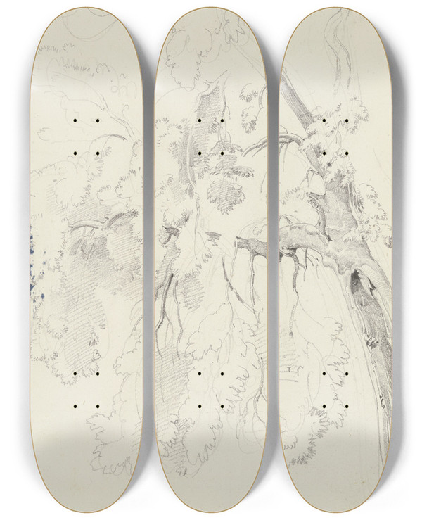 Triptych art skateboard deck of Ernst Fries Hollowedout Tree by Ernst Fries (1801-1833)