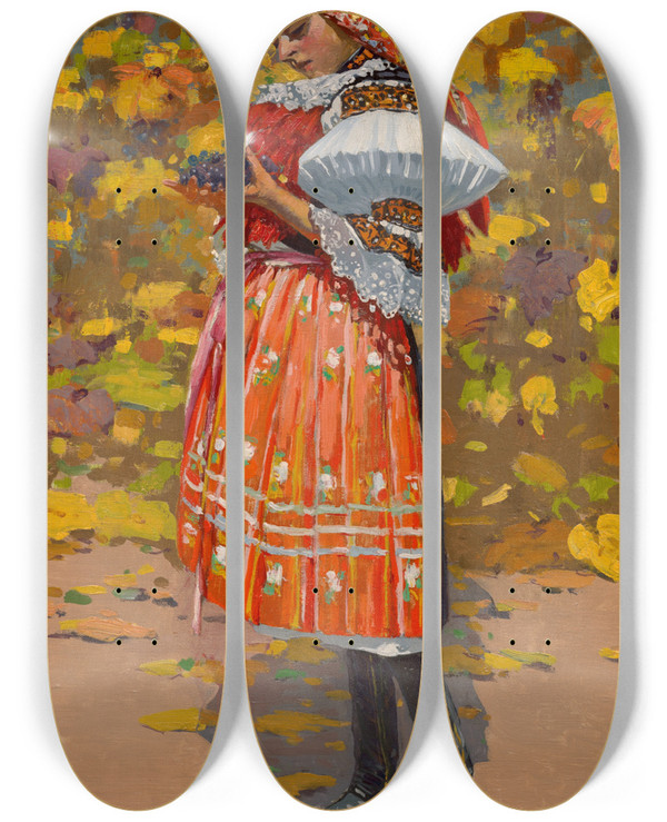 Triptych art skateboard deck of Joa Prka Autumn by Joza Uprka (1861-1940)