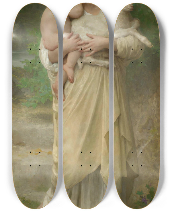 Triptych art skateboard deck of William Bouguereau Les Agneaux by William Bouguereau (1825-1905)