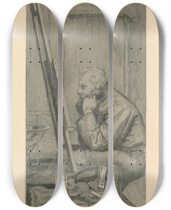 Triptych art skateboard deck of Max Klinger Maliar by Max Klinger (1857-1920)