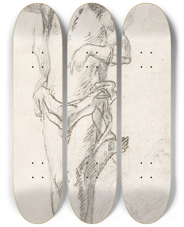 Triptych art skateboard deck of Pedro Duque Y Cornejo Saint Sebastian by Pedro Duque Y Cornejo (1677-1757)