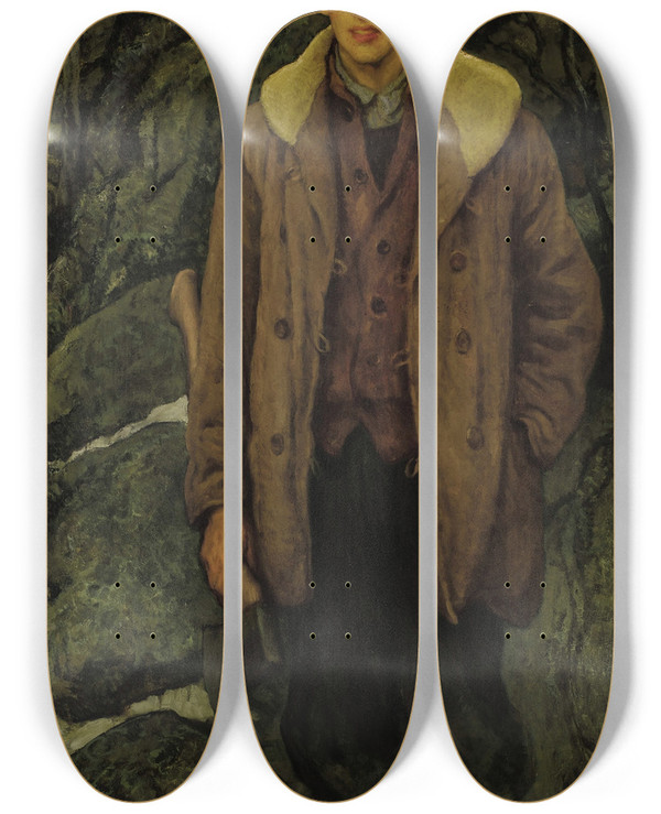 Triptych art skateboard deck of Francis Luis Mora The Woodsman William Compton by Francis Luis Mora (1874-1940)