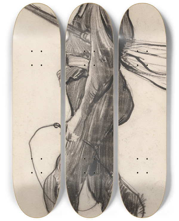 Triptych art skateboard deck of Sir Hubert Von Herkomer Study Of A Chimney Sweeper by Sir Hubert Von Herkomer (1849-1914)