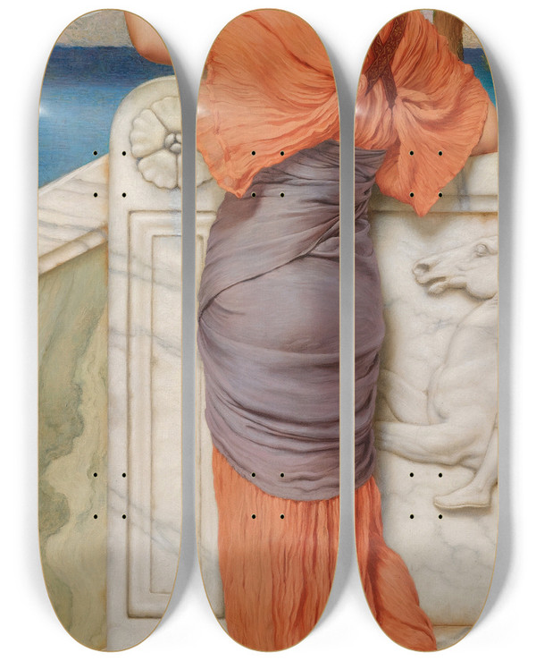 Triptych art skateboard deck of John William Godward On The Balcony by John William Godward (1861-1922)
