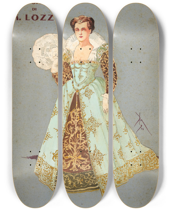 Triptych art skateboard deck of Pipein Gamba Bianca_1 by Pipein Gamba (1868-1954)
