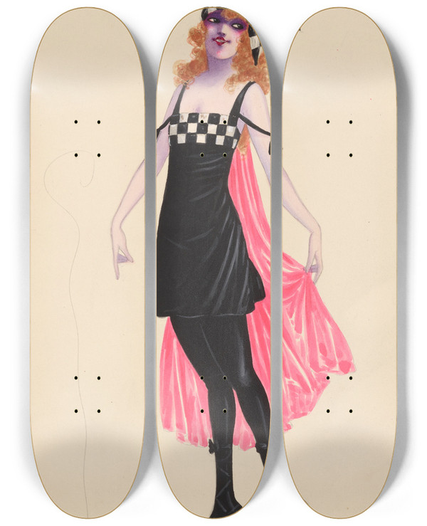 Triptych art skateboard deck of Will R Barnes Bathing 18 by Will R Barnes (1939)