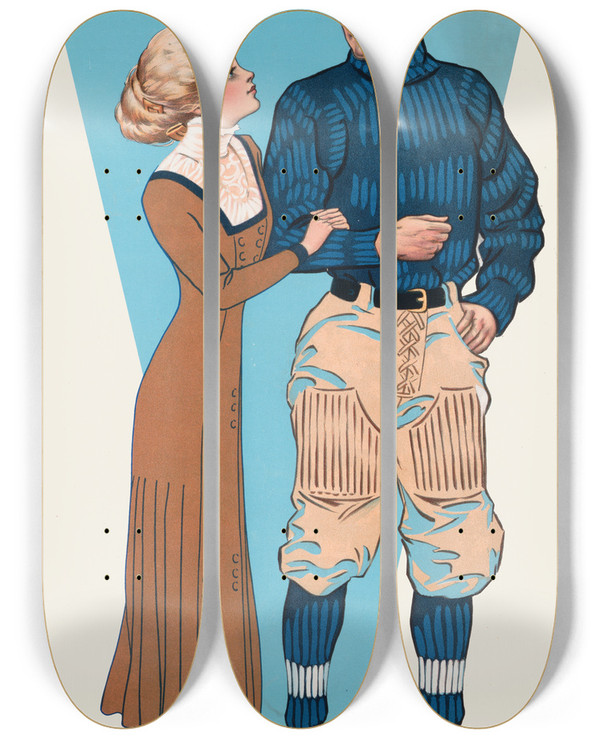 Triptych art skateboard deck of Frank Murch A Fair Catch by Frank Murch (19-20-)