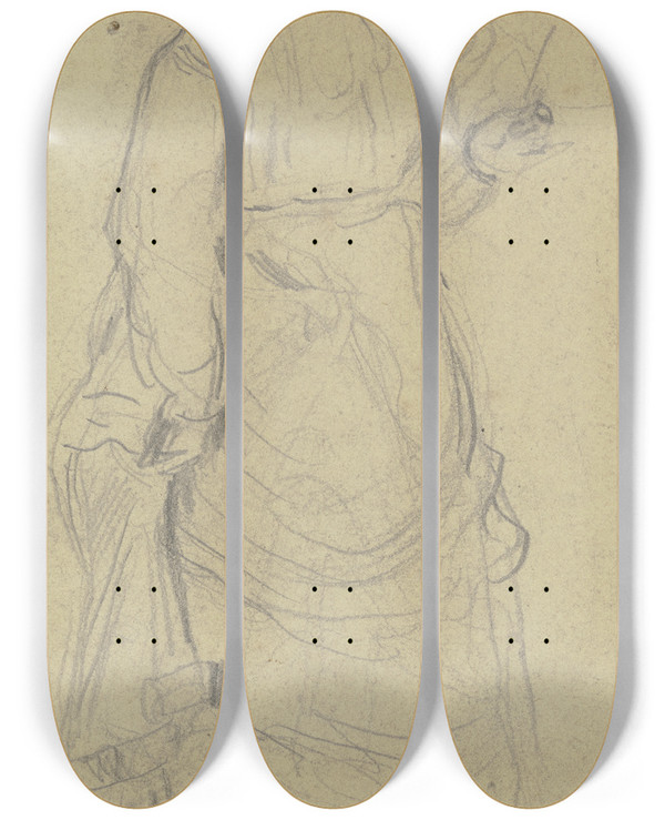 Triptych art skateboard deck of Otto Scholderer Luise Scholderer Im Rschenkleid by Otto Scholderer (1834-1902)