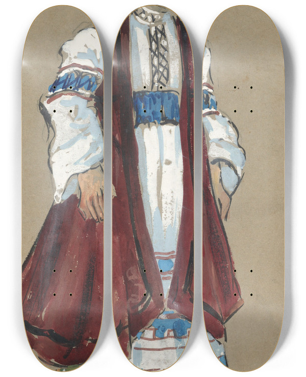 Triptych art skateboard deck of Plinio Codognato Praskovia by Plinio Codognato (1878-1940)