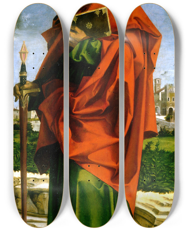 Triptych art skateboard deck of Bartolomeo Montagna Saint Paul by Bartolomeo Montagna (1449-1523)