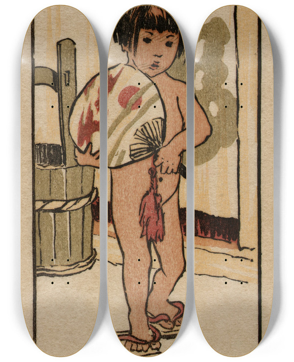 Triptych art skateboard deck of Helen Hyde August by Helen Hyde (1868-1919)
