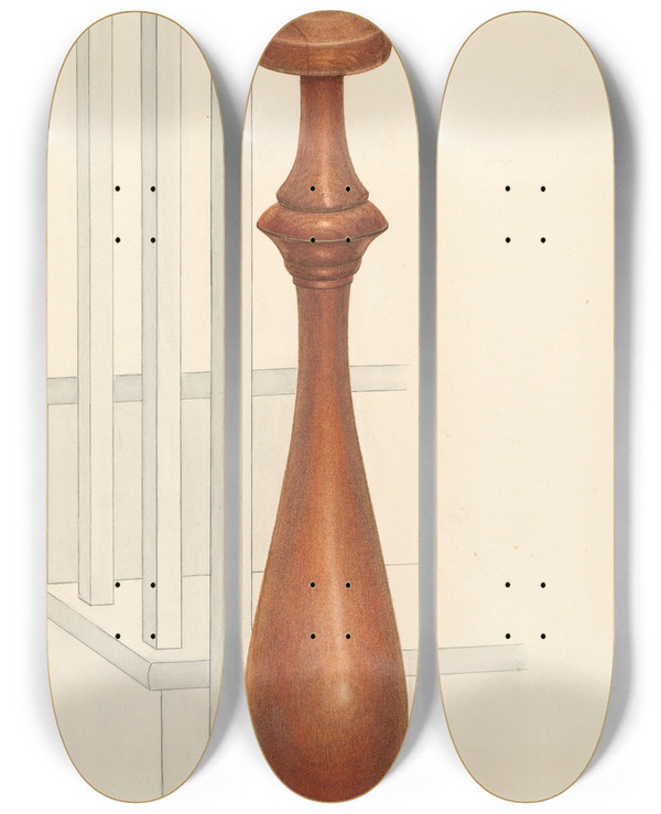 Triptych art skateboard deck of Archie Thompson Bishop Hill Newel Post by Archie Thompson