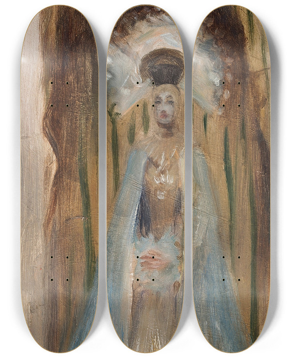 Triptych art skateboard deck of John Singer Sargent A Spanish Madonna by John Singer Sargent (1856-1925)