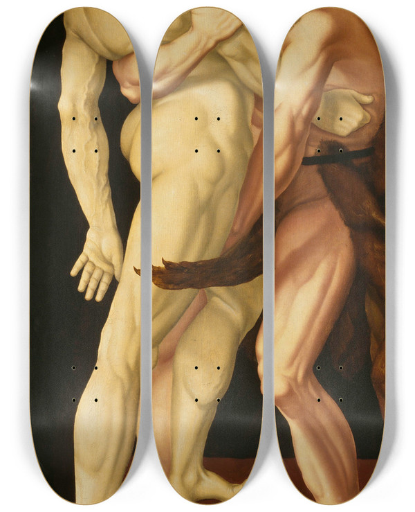 Triptych art skateboard deck of Hans Baldung Heracles And Antaeus by Hans Baldung (1484-1545)