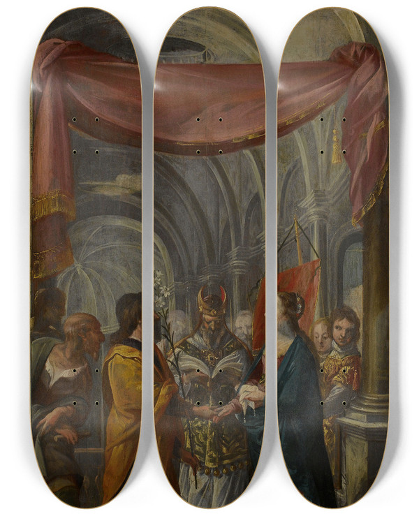 Triptych art skateboard deck of Jean De Saintigny Le Mariage De La Vierge by Jean de Saint-Igny (1600-1647)