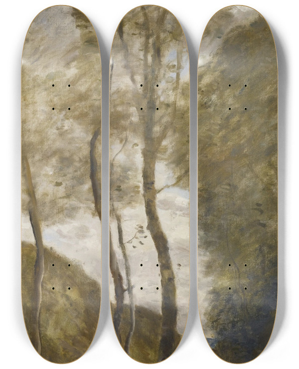Triptych art skateboard deck of Jeanbaptistecamille Corot Cavalier Dans Une Gorge by Jean-Baptiste-Camille Corot (1796-1875)