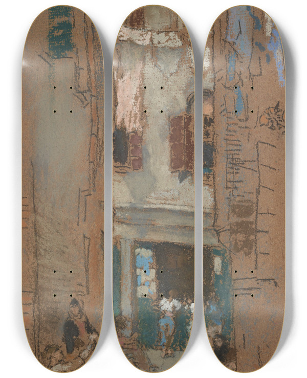 Triptych art skateboard deck of James Abbott Mcneill Whistler Bead Stringers_2 by James Abbott Mcneill Whistler (1834-1903)