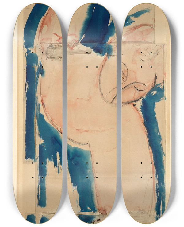 Triptych art skateboard deck of Amedeo Modigliani Caryatid Rose And Blue by Amedeo Modigliani (1884-1920)