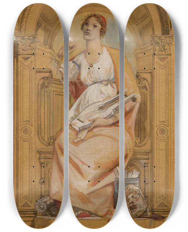 Triptych art skateboard deck of Lucolivier Merson Les Arts by Luc-Olivier Merson (1846-1920)