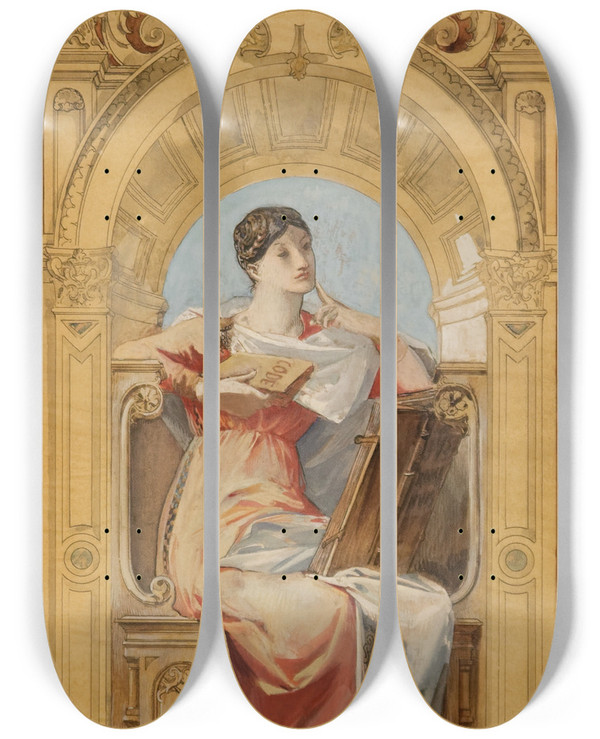 Triptych art skateboard deck of Lucolivier Merson Les Sciences Juridiques by Luc-Olivier Merson (1846-1920)