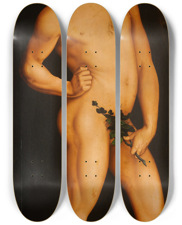 Triptych art skateboard deck of Hans Baldung Adam by Hans Baldung (1484-1545)