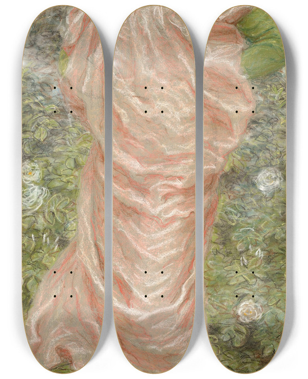 Triptych art skateboard deck of Albert Joseph Moore Roses by Albert Joseph Moore (1841-1893)