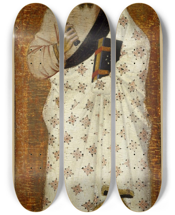 Triptych art skateboard deck of Andrea Di Bonaiuto Saint Bartholomew_1 by Andrea Di Bonaiuto (1319-1377)