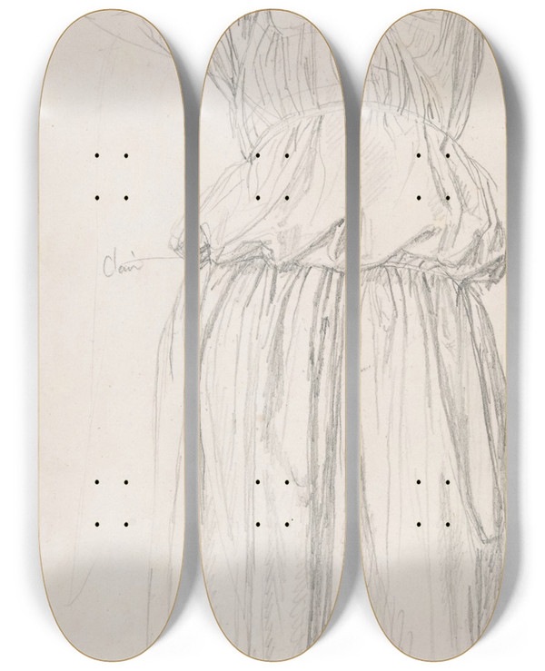 Triptych art skateboard deck of Jean Auguste Dominique Ingres The Archangel Raphael by Jean Auguste Dominique Ingres (1780-1867)