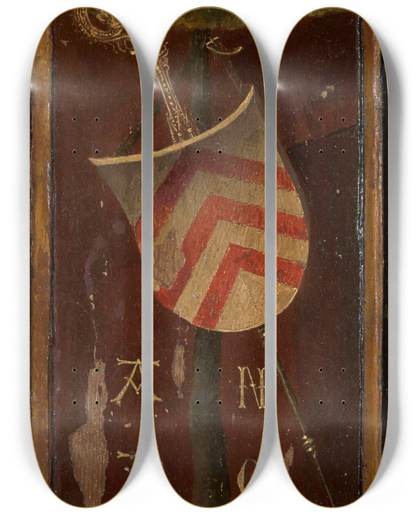 Triptych art skateboard deck of Goswin Van Der Weyden Blazon Of Antonius Tsgrooten by Goswin van der Weyden (1455-1543)