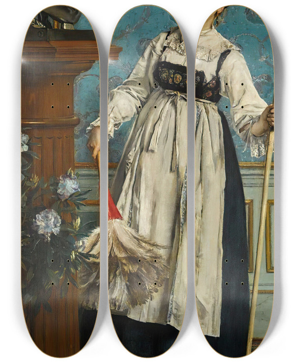 Triptych art skateboard deck of Alfred Stevens An Aspiring Connoisseur by Alfred Stevens (1817-1875)