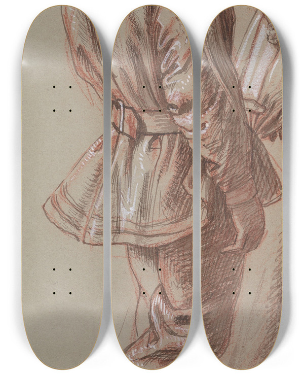 Triptych art skateboard deck of Charles West Cope Study Of A Boy by Charles West Cope (1811-1890)