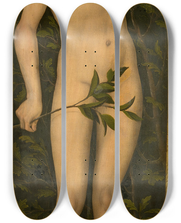Triptych art skateboard deck of Lucas Cranach The Elder Adam by Lucas Cranach The Elder (1472-1553)