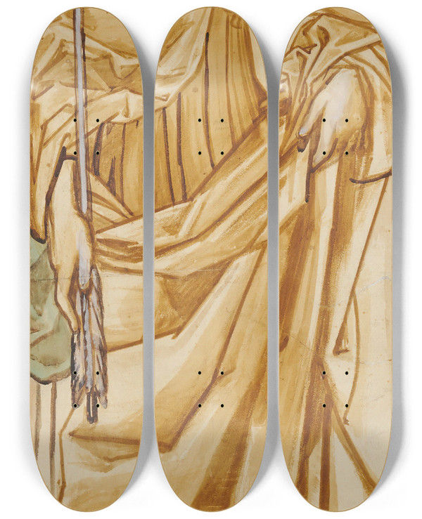 Triptych art skateboard deck of Sir Edward Coley Burnejones St Ursula by Sir Edward Coley Burne-Jones (1833-1898)
