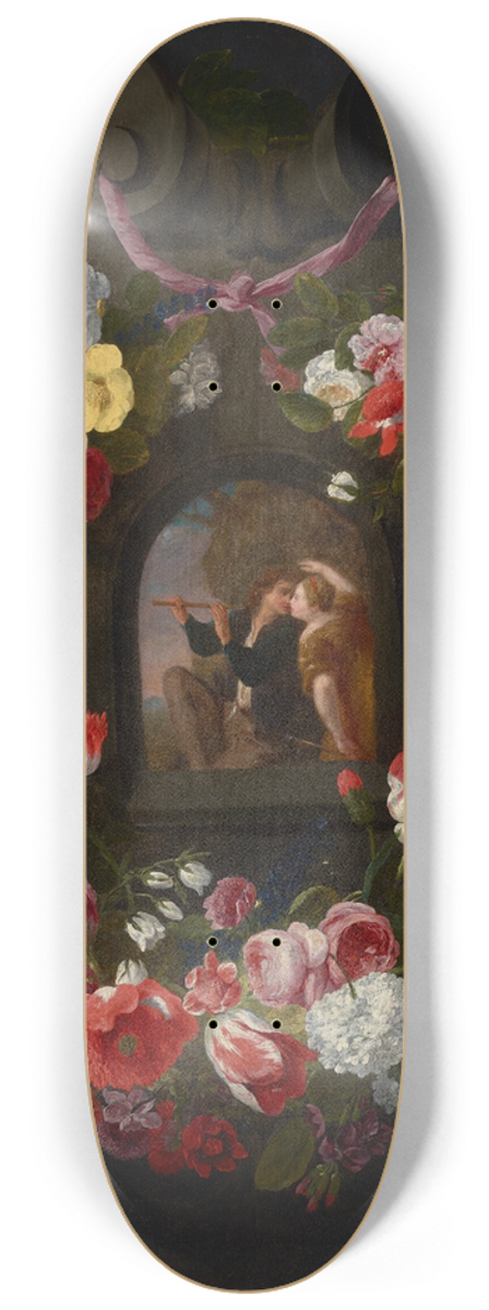 Jan Fyt - Allegories of the Four Seasons surrounded by garlands of seasonal flowers and fruits 2 8.25 inch art skate deck